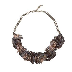Chip and Faceted Beads Bib Necklace Multi Tone Lobster Closure 19 Inches